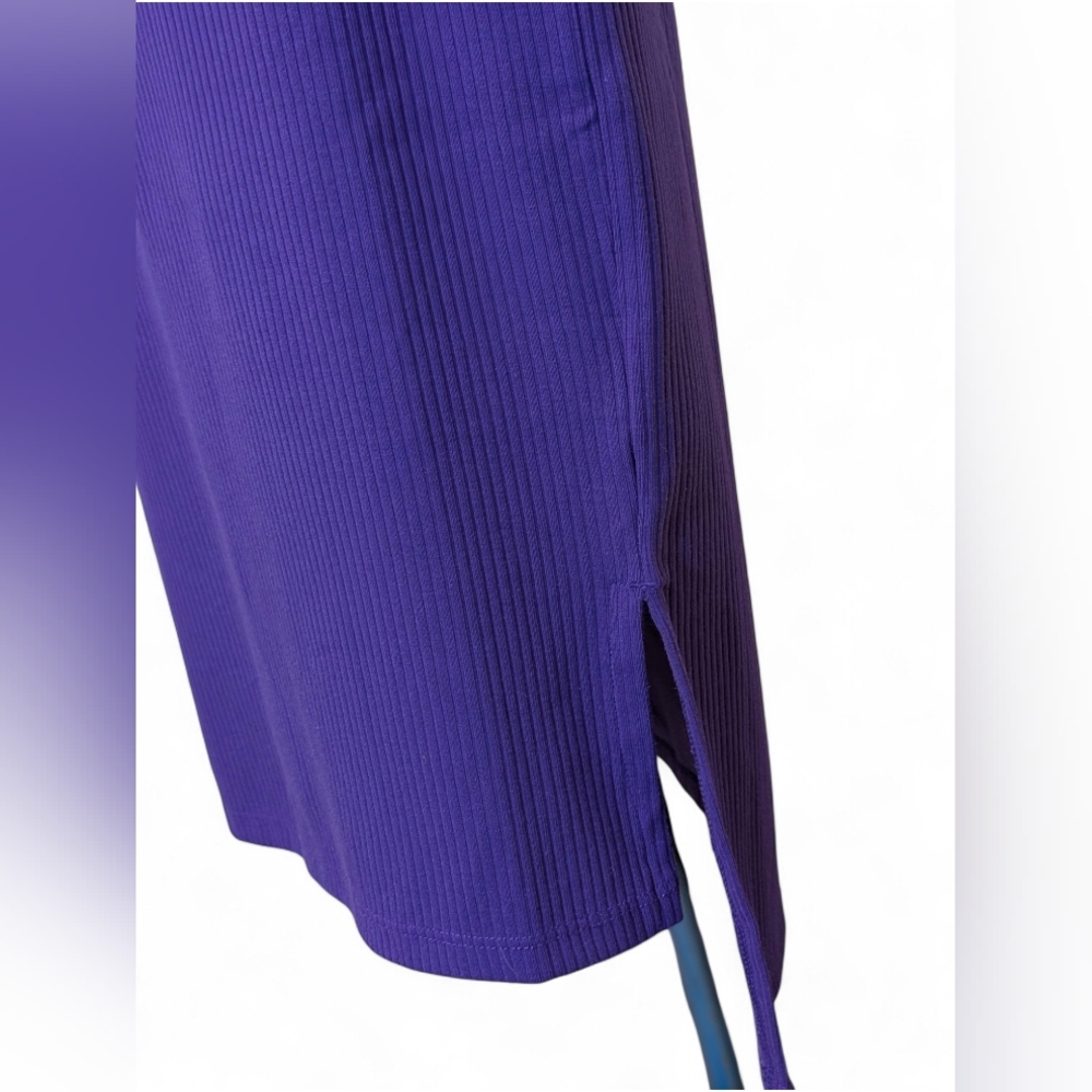 ✨ The Drop Amelia Ribbed Midi Dress  Royal Purple Square Neck Slit L ✨ - Picture 4 of 8